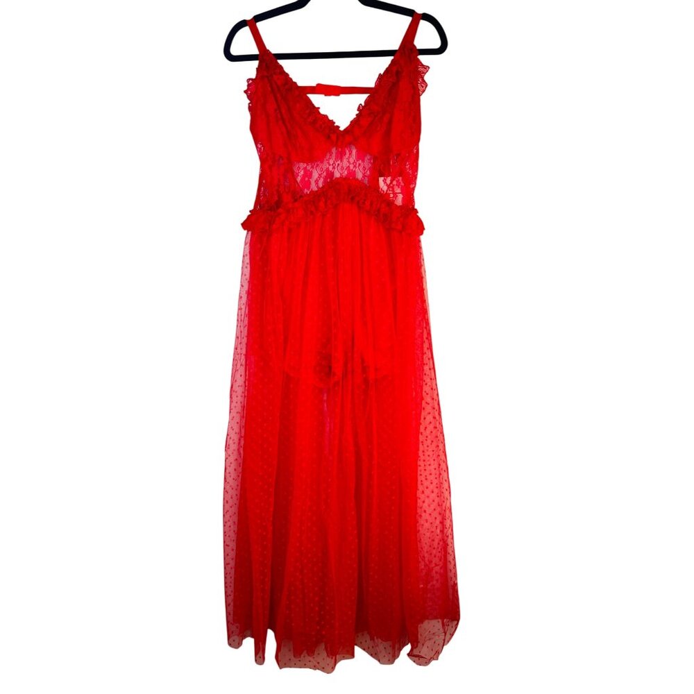 2/$30 NWT Choosy Size 18 Red Lingerie Maxi Gown Lace & Mesh